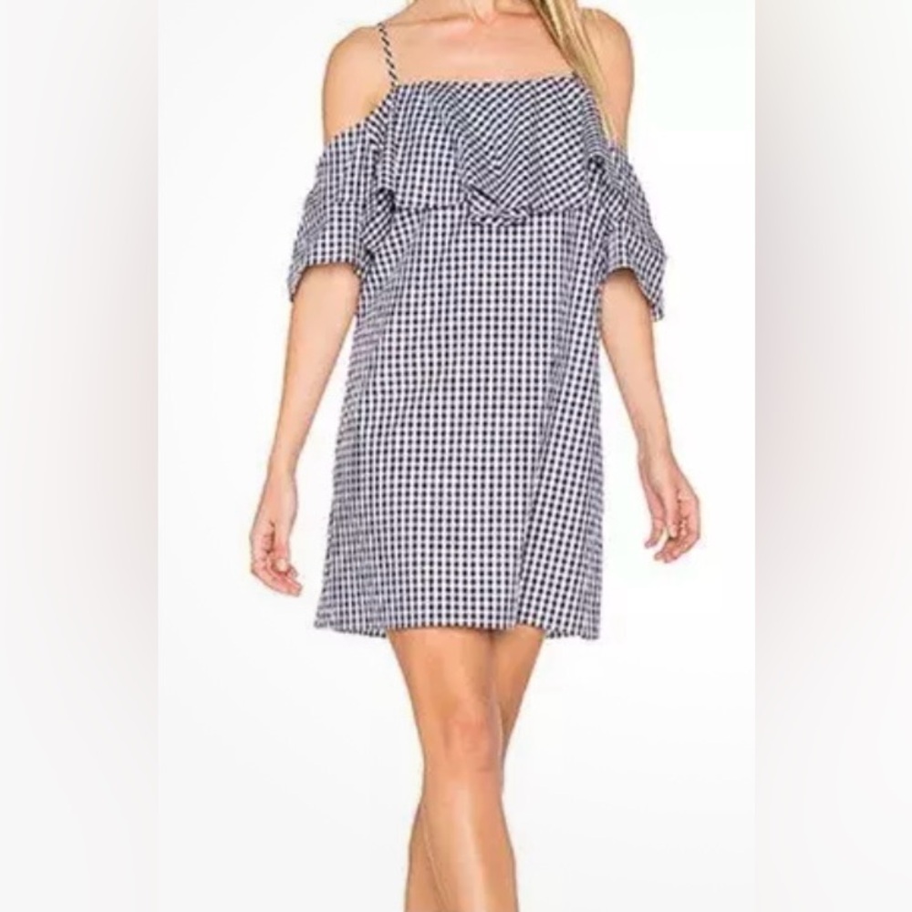 Amanda Uprichard Revolve Marise Gingham Dress Small Navy White Preppy Sundress
